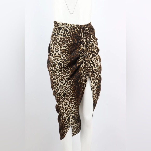 Veronica Beard Ari Silk Animal Print Side Ruched Midi Skirt - Picture 4 of 12